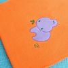 [Purple Hippo - Orange] Embroidered Applique Coral Fleece Baby Throw Blanket (29.5 by 39.4 inches)